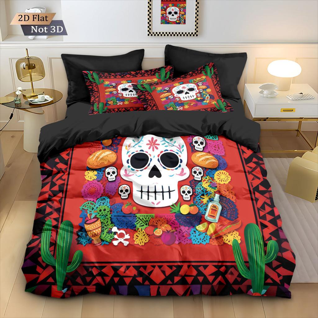 Skull Flowers Bedding Set skull retro print Duvet Cover Pillowcase Co co room decoration Quilt Cover Single Double Large Size