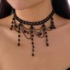 Kreativer Goth Schwarzer Wassertropfen Kristall Quaste Anhänger Choker Halskette für Damen Mehrschichtige Blutrote Tropfen Halskette Party Schmuck