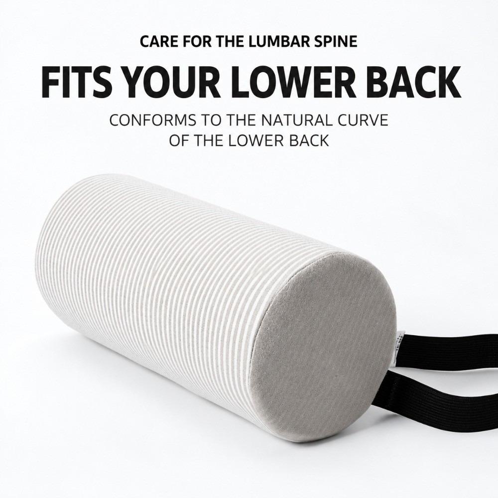 Memory Foam Lumbar Roll Pillow Stripe Cover Cylinder Shape Memory Foam Pillow Fabric Cover Adjustable Strap Office Chair Pillow