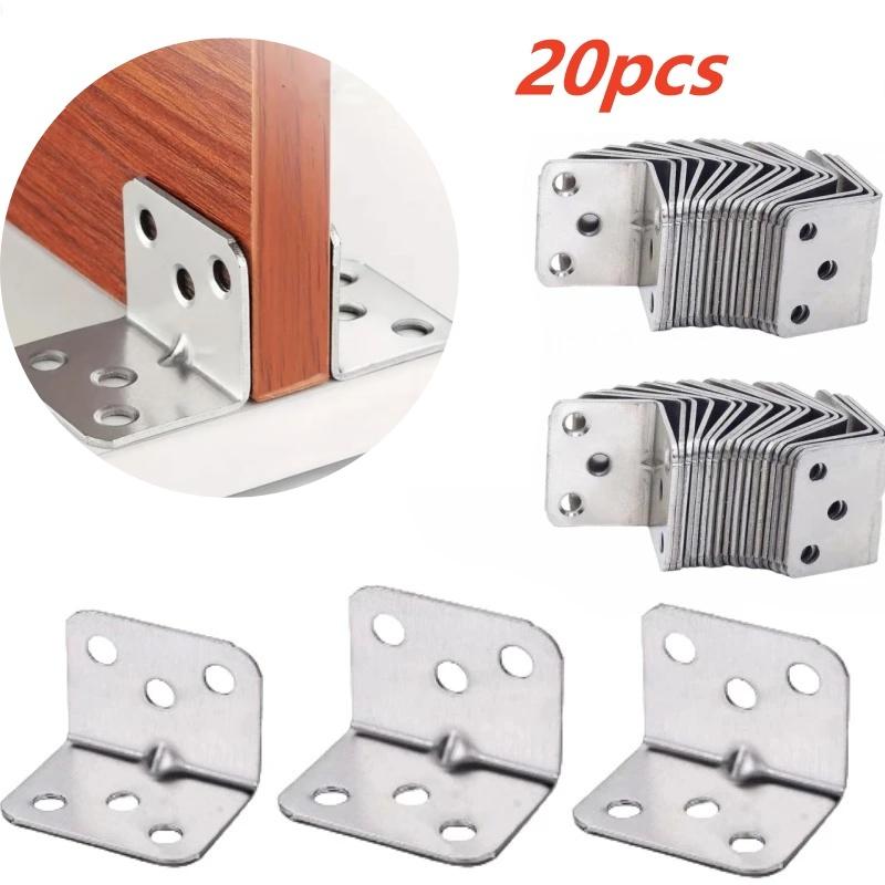 20pcs Stainless Steel L-Shaped Corner Code 90 Degree Laminated Furniture Plate Hardware Right Angle Bracket Cabinets Small