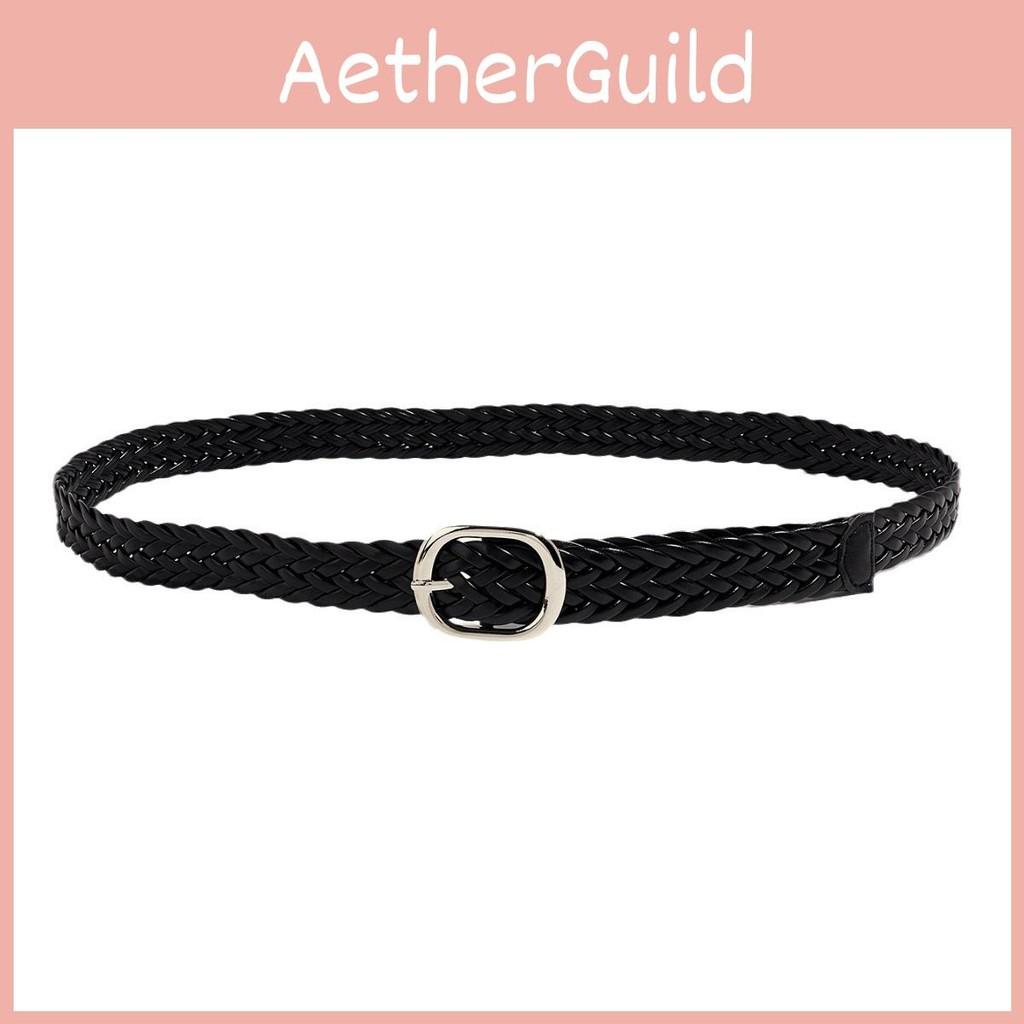 Pu Black Womens Woven Belt With Alloy Closure Design For Trendy Outfits Casual