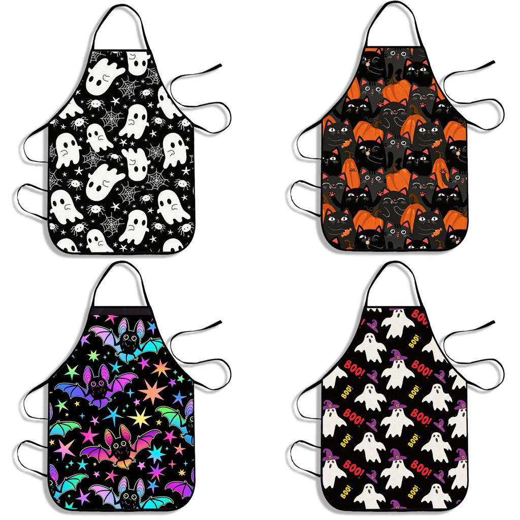 Halloween Ghost Pumpkin Bat Pattern Waterproof Kitchen Apron For Adults And Teens