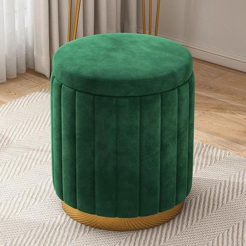 Luxury Vanity Makeup Stool Round Dressing Chair with Storage Upholstered Bench for Bedroom Modern Side Stool Furniture