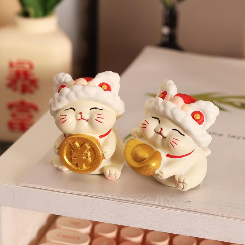 Xian Lion Money-Bringing Cat Small Decorative Piece Cute Creative Home Office Desk Vehicle Decoration Set