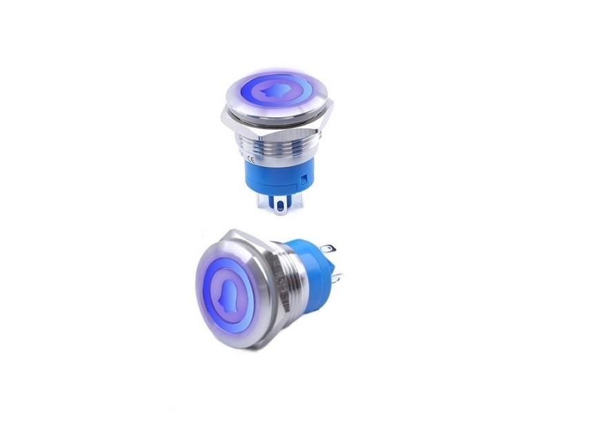 Bell Button 19x27mm Blue Led Monostable Silver Vandal-proof 250V 2A
