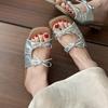 Bow flat bottom one-word slippers 2025 summer new French square head versatile fairy style sandals summer wear