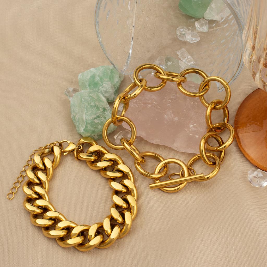 Chain Thick Stainless Steel Round Cross Chain Ot Buckle Gold Bracelet Necklace