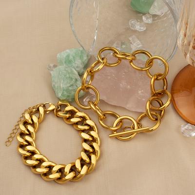 Chain Thick Stainless Steel Round Cross Chain Ot Buckle Gold Bracelet Necklace