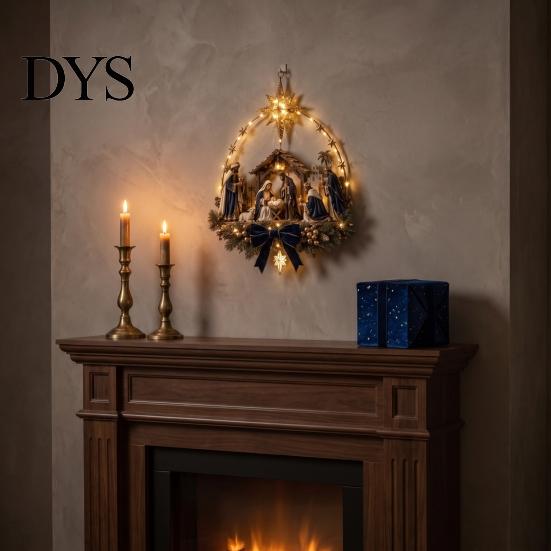 Christmas Star Gift for Family Lighted Nativity Door Swag, Bethlehem of Faith Wall Decor, Light-up Holy Hanging Decoration with Lights Front