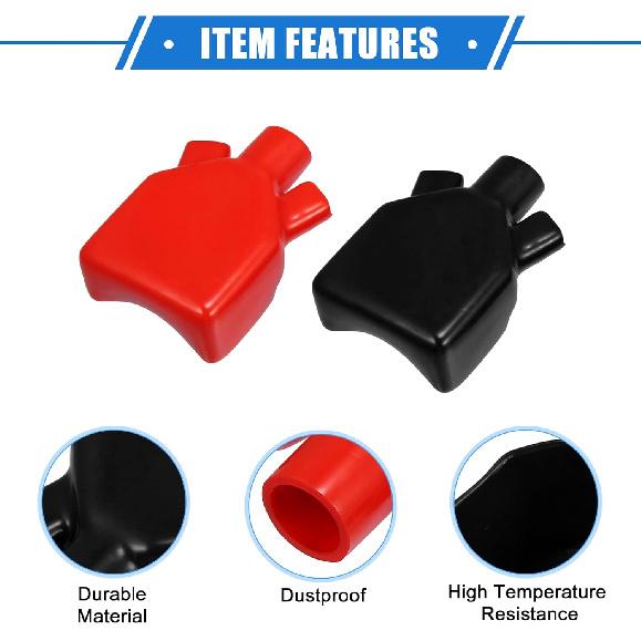 1 Pair Battery Terminal Insulation Covers, 16mm 0.63" 12mm 0.47" ID Car Battery Post Cap Universal for Motorcycle Truck Marine Durable PVC Red Black