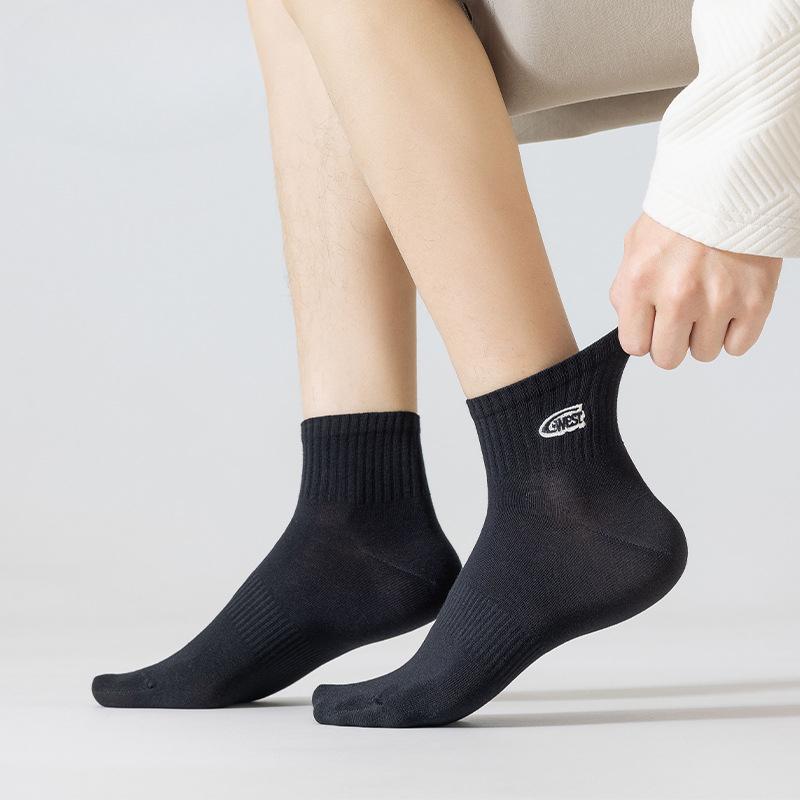 

Men s Spring and Summer Striped Embroidered Short Socks, Skin-friendly, Breathable, Cotton, Trendy and Versatile, Casual Mid-calf Socks 1 pair чорний