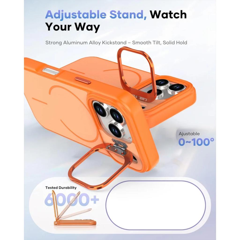 Liquid silicone Strong Magnetic Matte Metal Lens Stand Case For iPhone 17 Air 16 15 14 Plus 13 12 17 Pro Max For Magsafe Cover