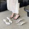 Sandals Spring Round Toe Thin Heel High Heel Elegant French Style Fashion Sexythinbelt Rhinestonebeautiful Open Toe Women'S