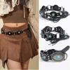 Stylish PU Leather Wide Waist Belt For Women Girl with Turquoise Inlay And Flexible Disc Belt Western Waist Decoration