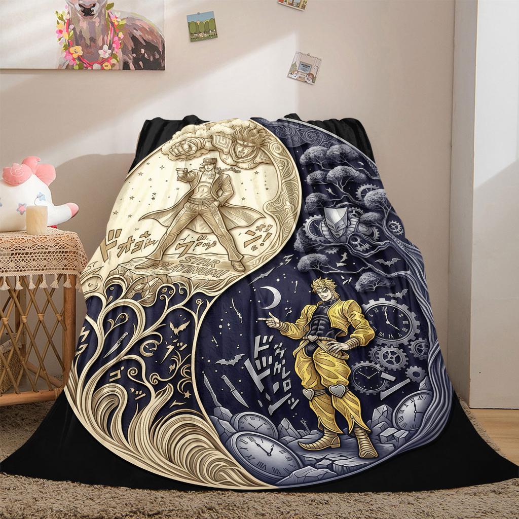 JoJo's Bizarre Adventure Flannel Blanket, Cartoon Print for Bedroom Accessories, Warm Throw for Chairs, Portable Travel_LIAN