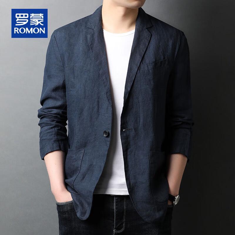 ROMON Men's 100% Linen Slim Fit Casual Blazer