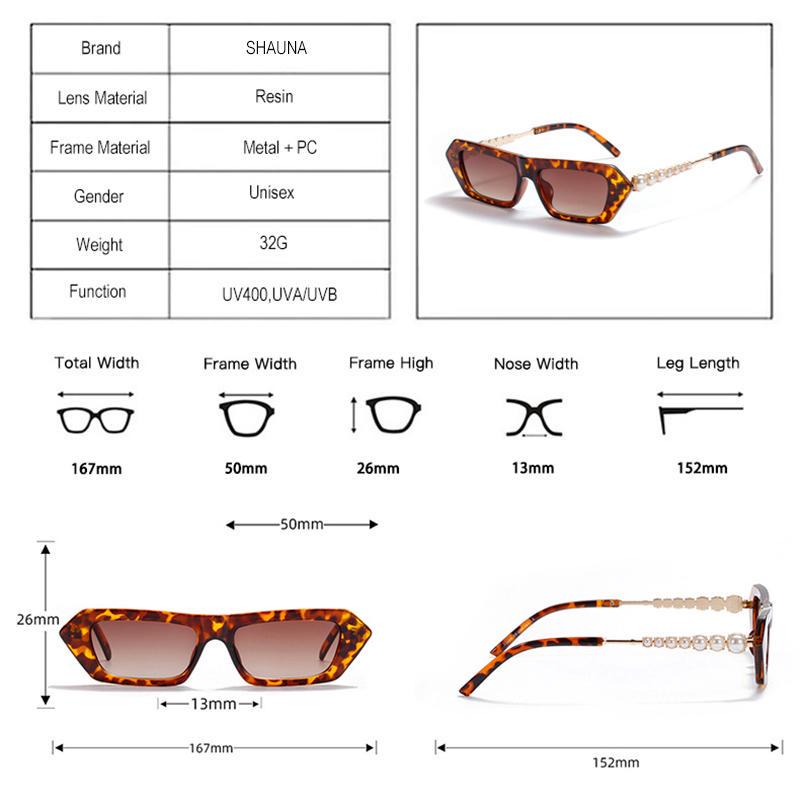 SHAUNA Fashion Small Square Sunglasses Women Luxury Vintage Semi-Metal Pearl Sun Glasses Shades UV400