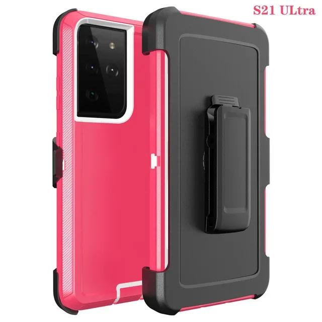 

Hybrid Heavy Duty Armor Stand Case для Samsung Galaxy S23 S22 S21 S20 S24 Ultra S10 S8 S9 Plus Note20 10 Otter Case Box Протиударний чохол на ремінь. for Note 20 Ultra рожевий червоний колір