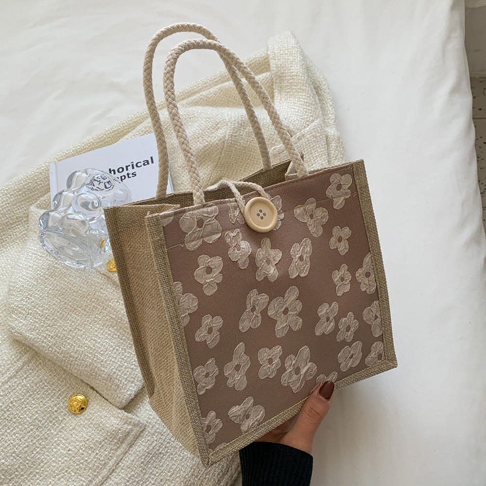 Fashion Eco-Friendly Shopping Bags Linen Button Tote Bags  Grocery Bags Women'S Casual Handbag Gift Bags