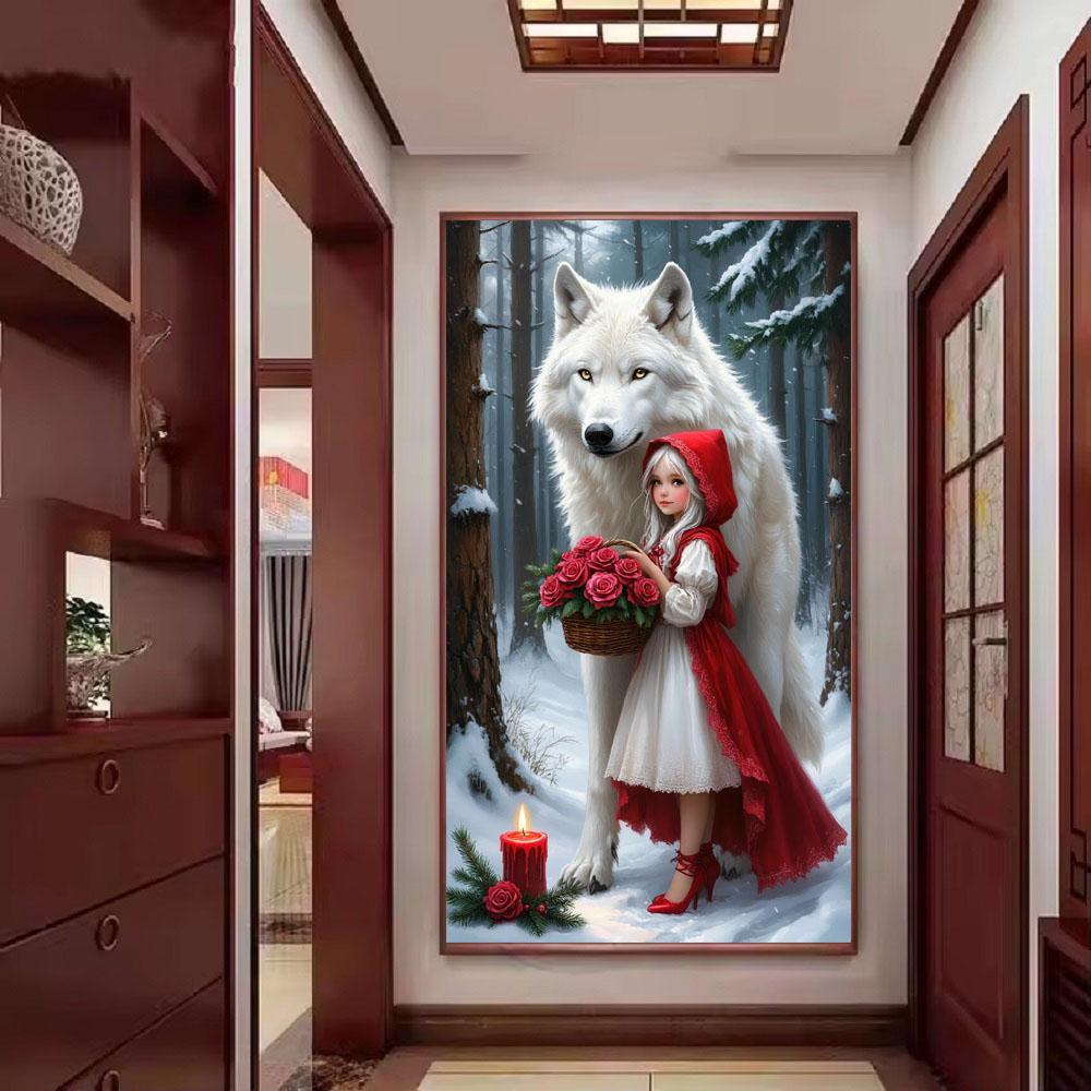 Large Size Mosaic DIY Full Diamond Painting Kits Art Girl and Wolf Picture Embroidery Cross Stitch Rhinestones