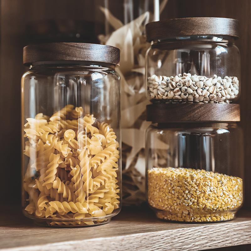 Lufttät förvaringsburk i glas med bambulock för kaffe, te, kryddor, spannmål, socker - Modern köks- och skafferiorganisation