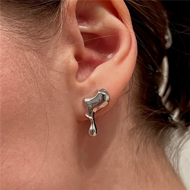 Fashion Sliver Color Water Drop Earrings For Women Vintage Punk Metal Irregular Personality Earrings Jewelry