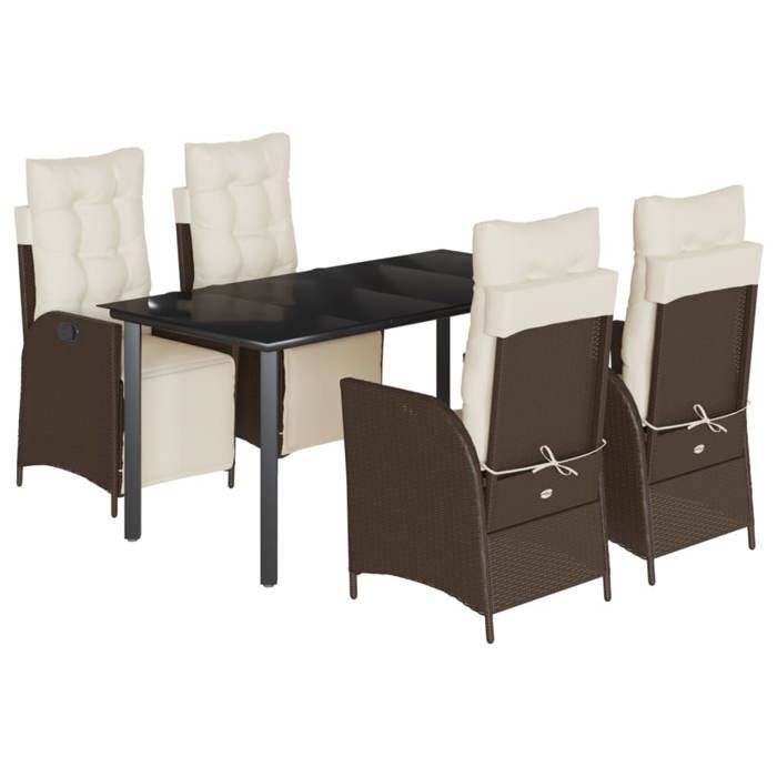 VidaXL Ensemble à Manger de Jardin avec Coussins 5 pcs, Table et Chaises avec Dossier Réglable, Meubles d'Extérieur, 3213416