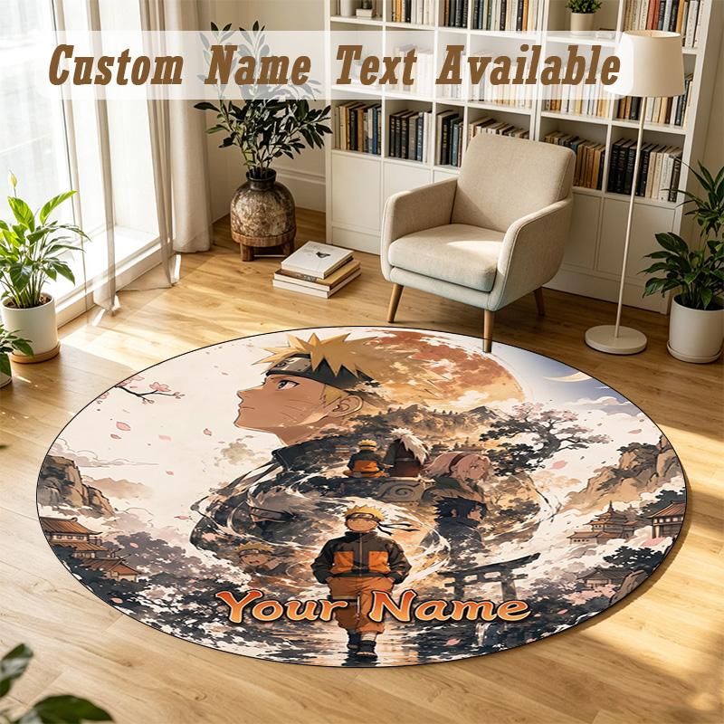 Round Rug Custom NameNaruto Pattern Non Slip Carpet Home Floor Decor
