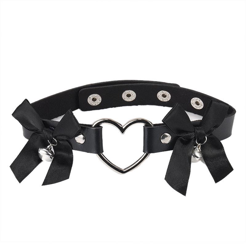 Sweet Heart Collar Bow & Bell Choker Necklace - European & American Style