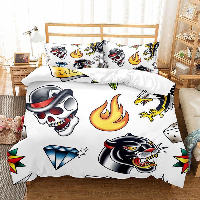 Poker Bedding Set Clown Poker Cards Game Theme Duvet Cover Set Geometric Pattern Comforter Cover For Kids Adults Bedroom Decor