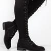 Women's Over-the-Knee Lace-Up Flat Boots, Plus Size Fall Winter Leather Boots, Ready-to-Ship Shoes