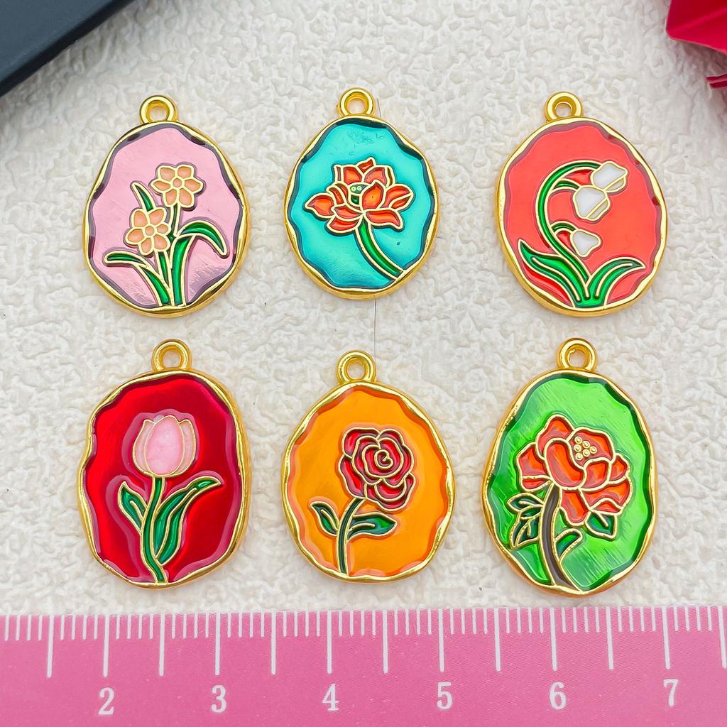 Ancient Gold Enamel Oil Drop Pendant Tulip Rose Lily Diy Bracelet Necklace Jewelry Accessories