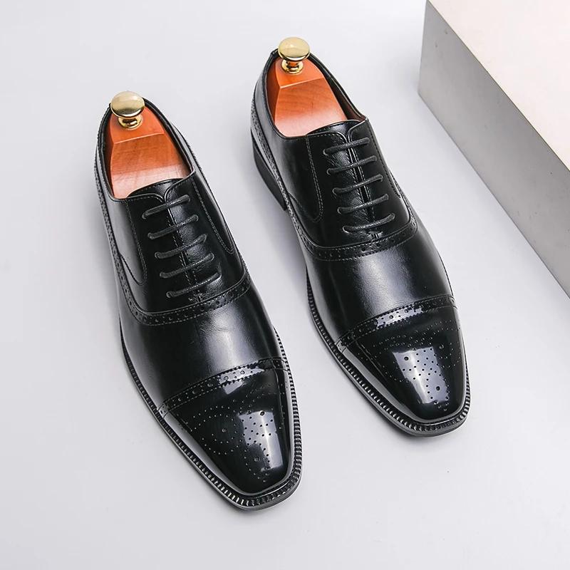 Oxfordschuhe für Herren Braun Schwarz Business Schnürung PU Büro Brogue Anzugschuhe De Vestir Hombre Herrenschuhe