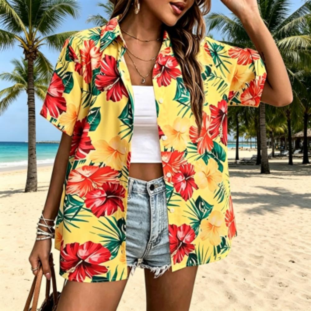 11 Colors Flowers Printing Shirt Summer Hawaiian Beach Vacation Clothing Women's Fashion Street Style Shirt Daily Men's and Women's Shirt