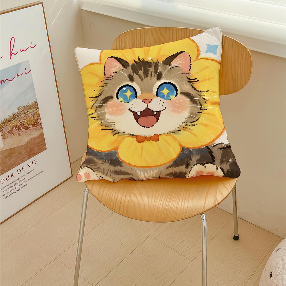 Cartoon Flowers Cat Cute Cushion Cover Pillow Cover Decoration Room Home Sofa Living Office Car Nordic Simplicity
