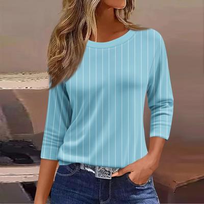 Damenmode Lässig Rundhals 3/4 Ärmel Lose Bedrucktes T-Shirt Damen Top Tops für Frauen Damen Tops und Blusen 2024 Tops