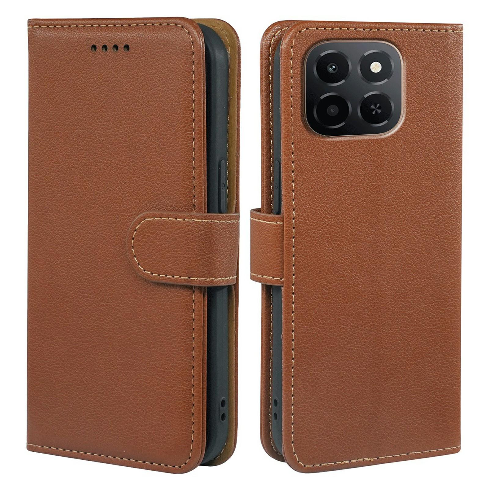 

Чехол для Honor X6c 4G, кошелек с RFID-блокировкой, кожаный чехол для телефона с текстурой личи, магнитная застежка Brown