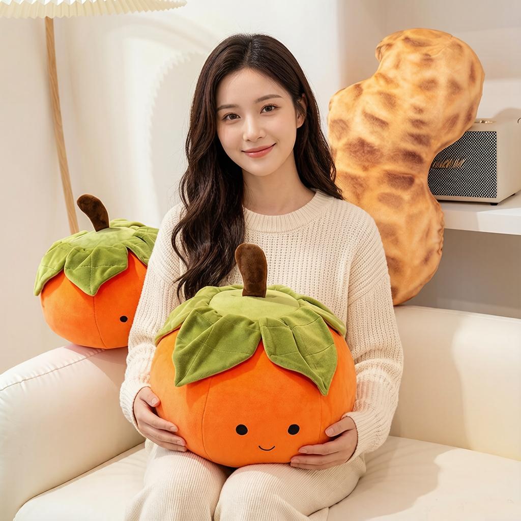 Squishy Ultra Soft Persimmon Peanut Plush Toy Stuffed Smiling Happy Fruit Plushie Back Support Pillow Sofa Chair Decor Gift