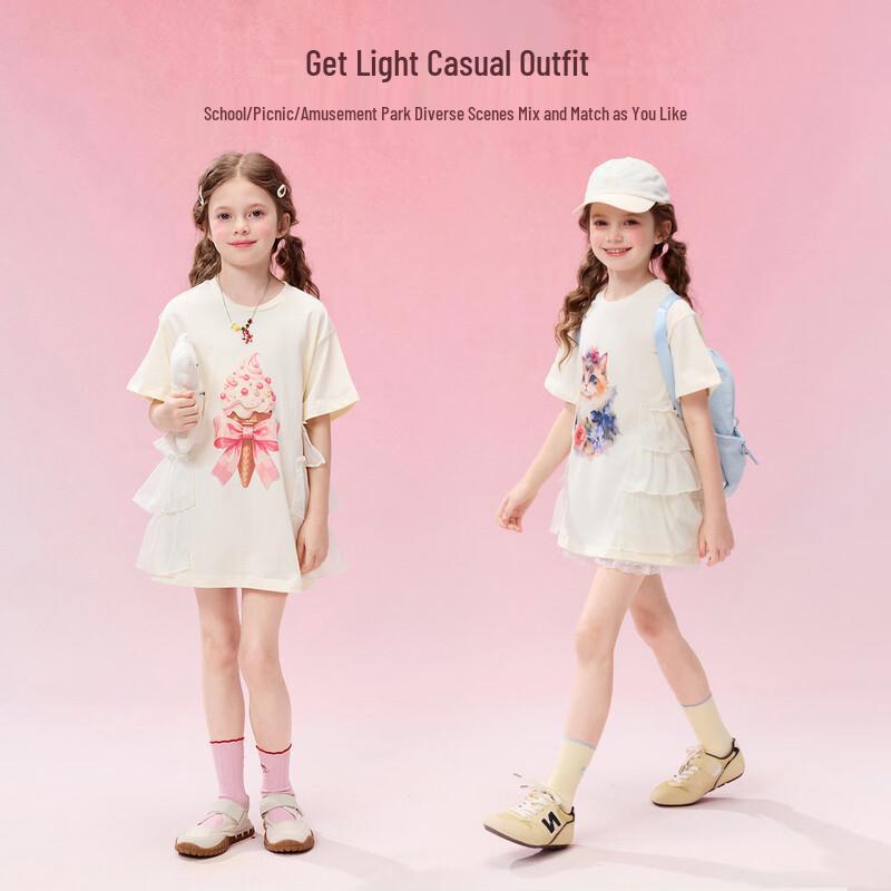 Princess Yuanyuan 100% Cotton Girls' Cartoon Short-Sleeved T-Shirt