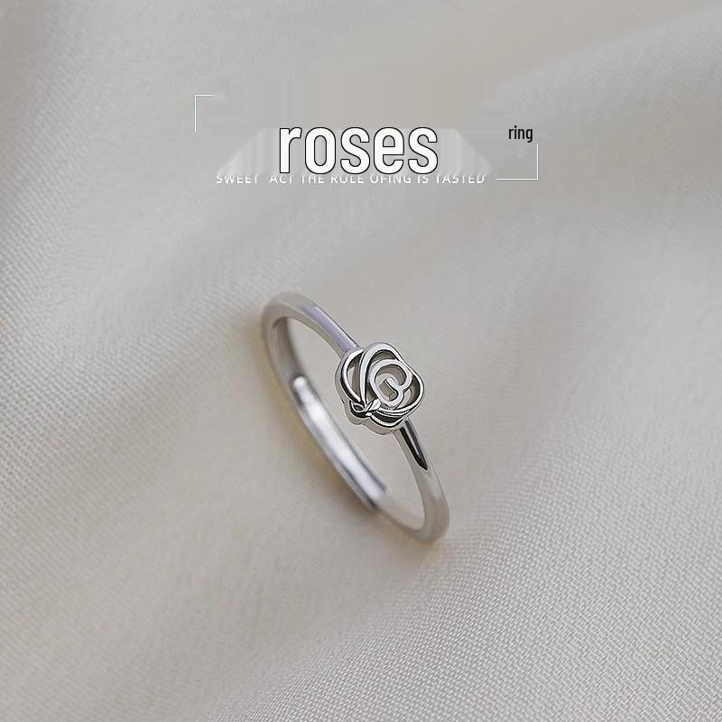 Rose Flower Adjustable Open Band Ring for Women - Elegant Luxury Design Open and Adjustable