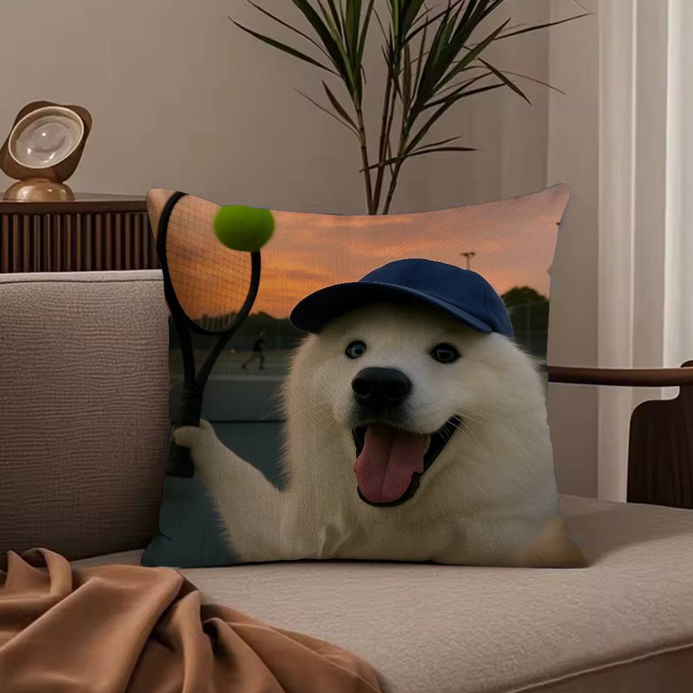 Funny Anime Cat&Dog Pillow Case Anti-dustmite Pillowcase Invisible Zipper Silky Short Plush Sofa Cushion Cover