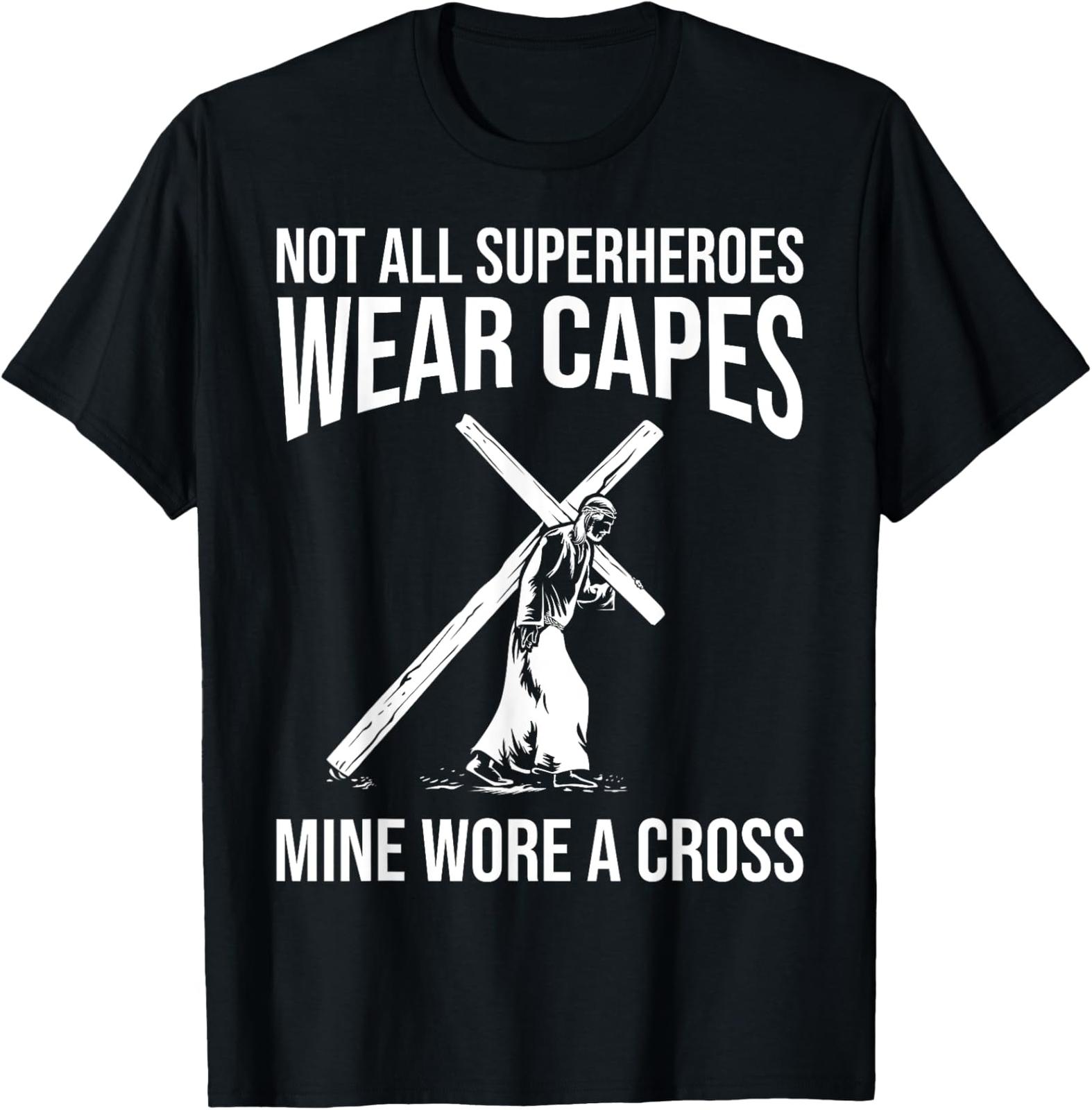 NEW LIMITED Funny Jesus Superhero Design Jesus Christ Cross T-Shirt L