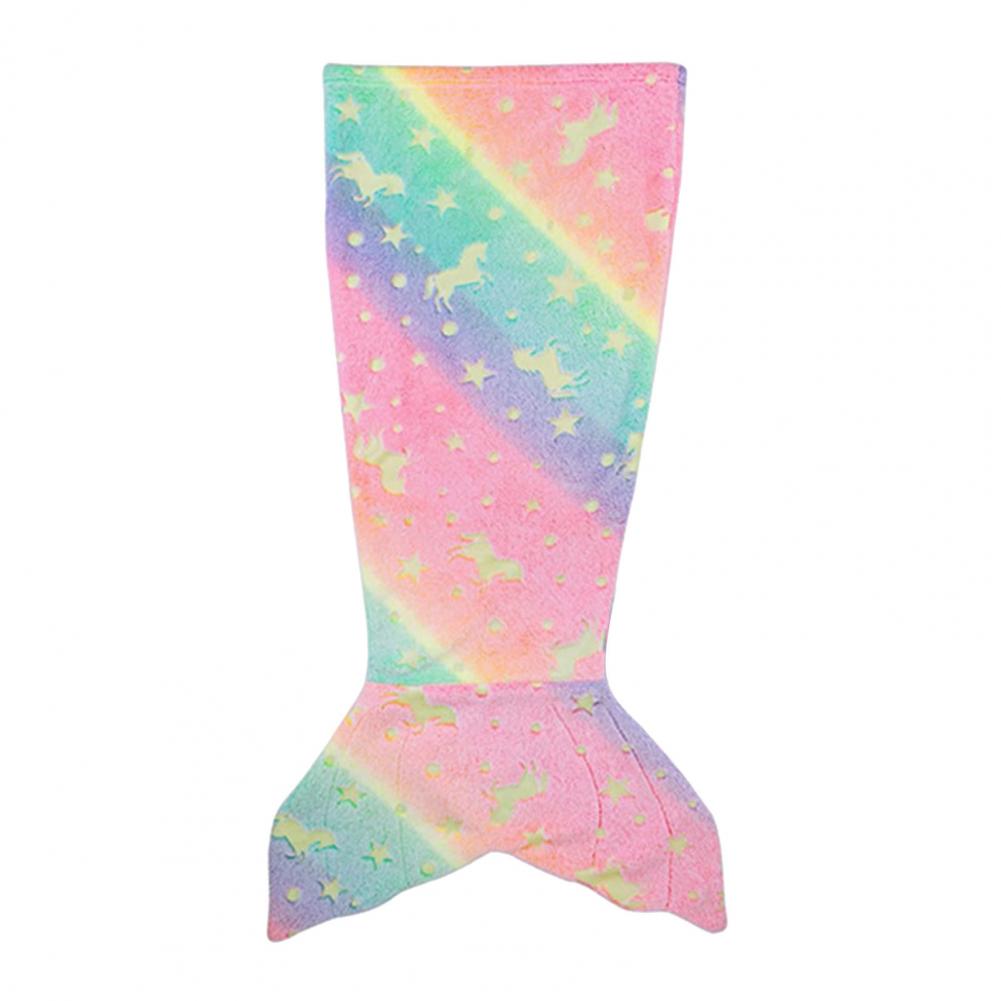 Blanket Wear Resistant Friendly To Skin Luminous Design Mermaid Blanket Breathable Plush Flannel Fleece Glowing Dark Blanket