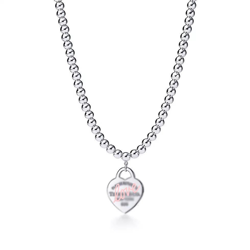 Heart-Shaped Enamel Cross Chain Necklace with Peach Heart Beads for Women - Fashionable Classic Style