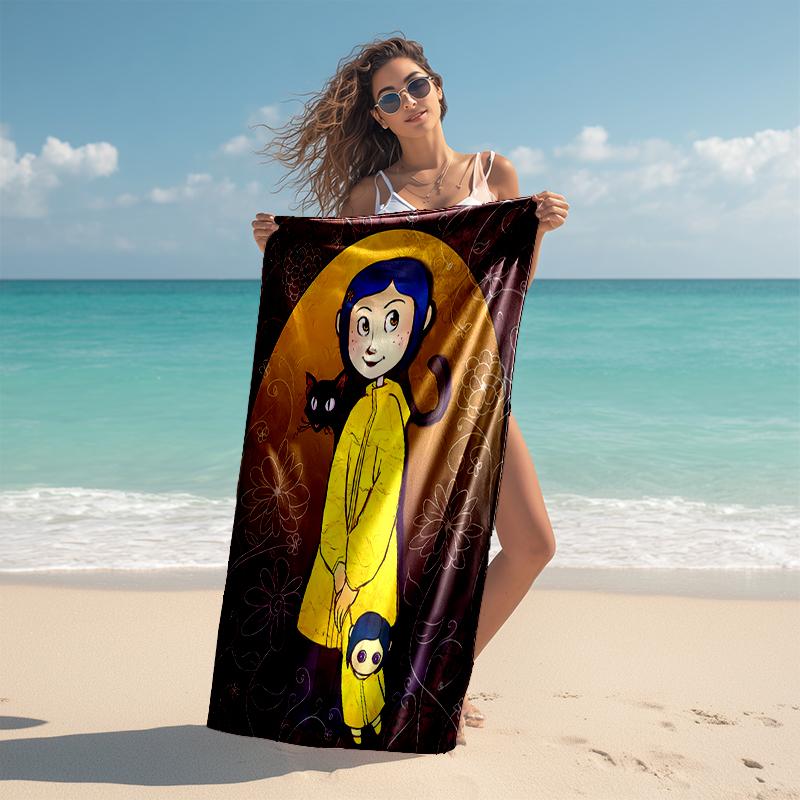 1pc C-Coraline (5) Beach Towel, Comfortable and Thick, and Swimming/Bath/Picnic/Camping Towel, Suitable for Seaside Beaches