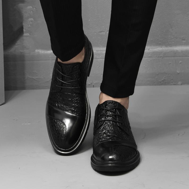 Men’s Lace-up Casual Leather Shoes Brand Comfort Slip On Formal Business Loafers Men Crocodile Pattern Black Male Driving Shoes