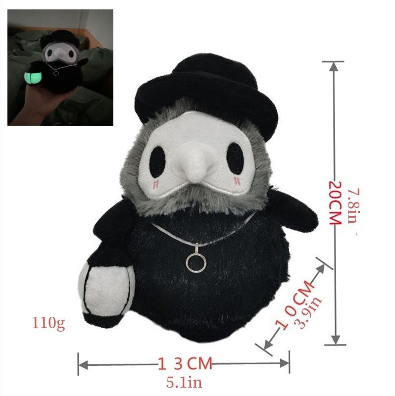 Glow In the Dark Plague Doctor Plush Toy, Absorbing Light Nurse Crow Stuffed Animal, Scary Cute Doll Gift for Halloween