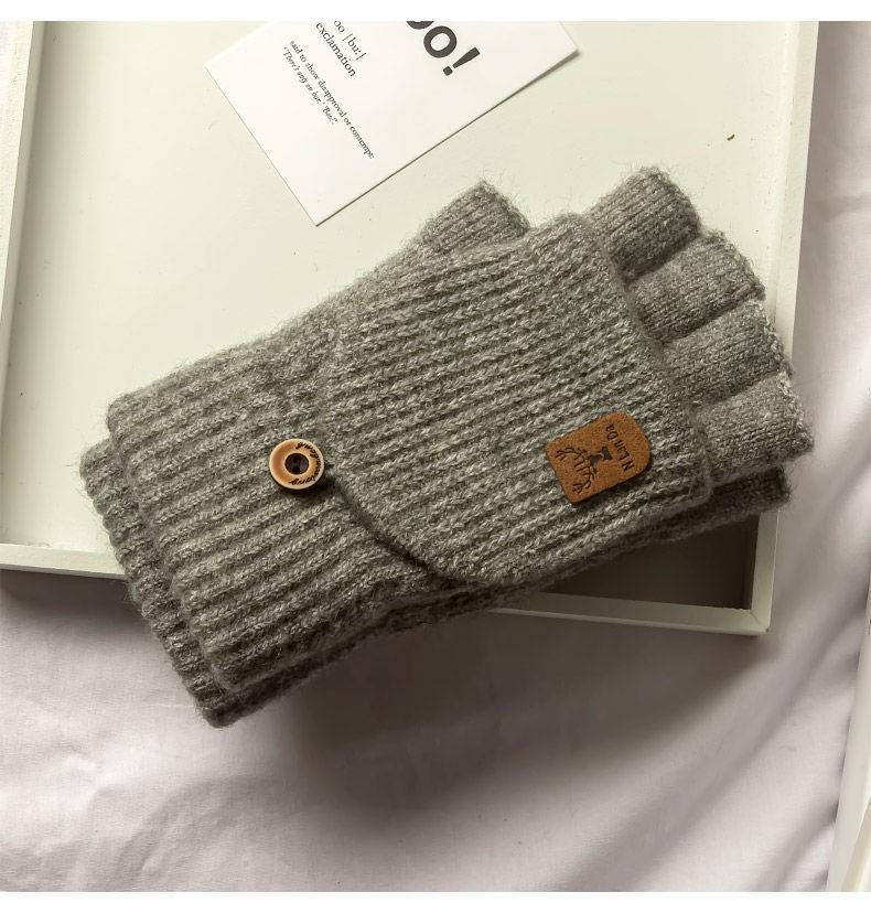 Herren-Winterhandschuhe aus Strick mit Samtfutter – umwandelbarer Halbfinger, Touchscreen-empfindlich, Doppelfunktion zum Radfahren und Schreiben