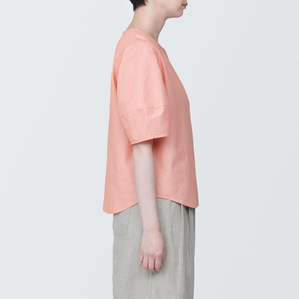 MUJI Cool Broad Short Sleeve Blouse BC2JOA4S Orange Stripe L Women's Women's
