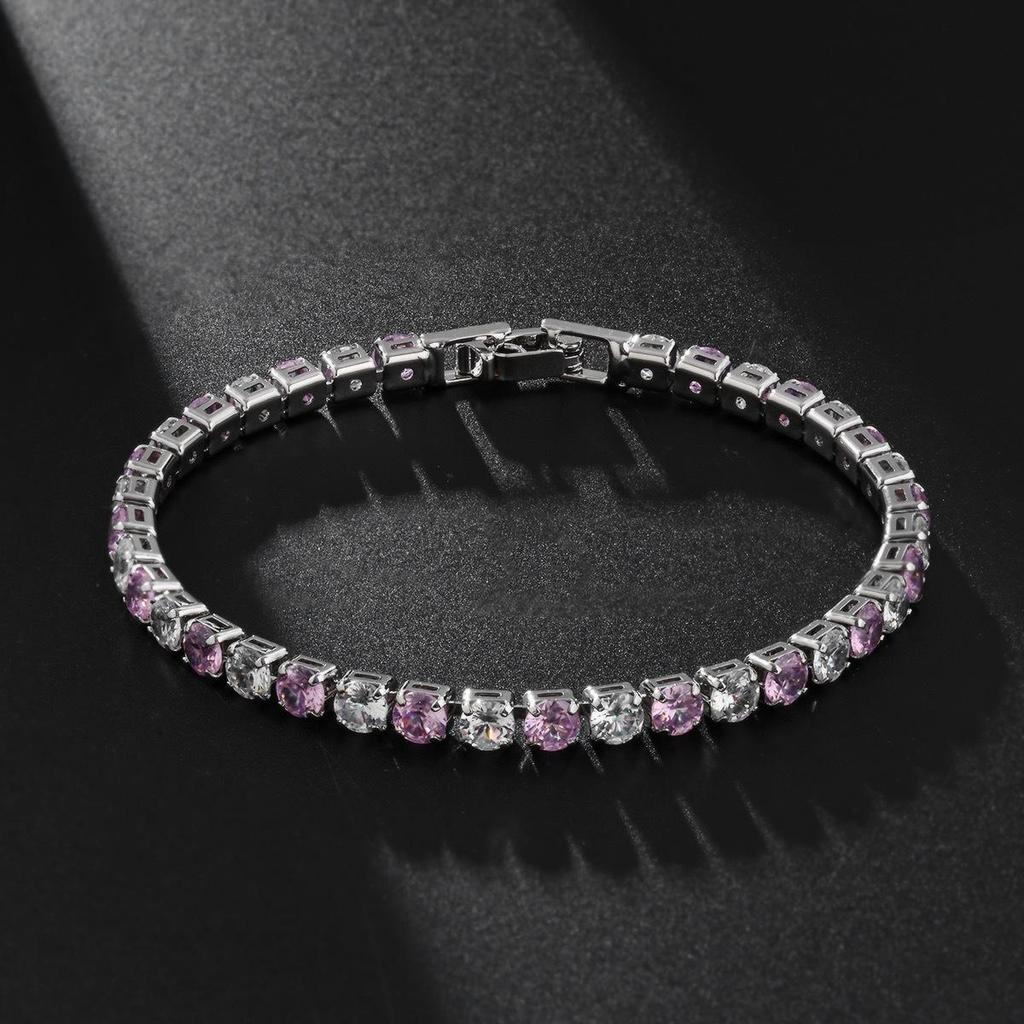 Elegant 4mm White Gold Zircon Tennis Bracelet – Women's Colorful Diamond Chain